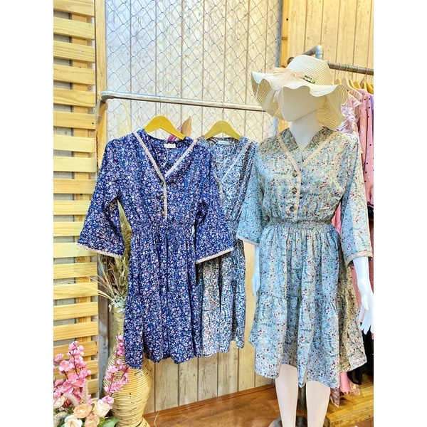 KOREAN VINTAGE MIDI DRESS GAUN BAJU KOREAN STYLE