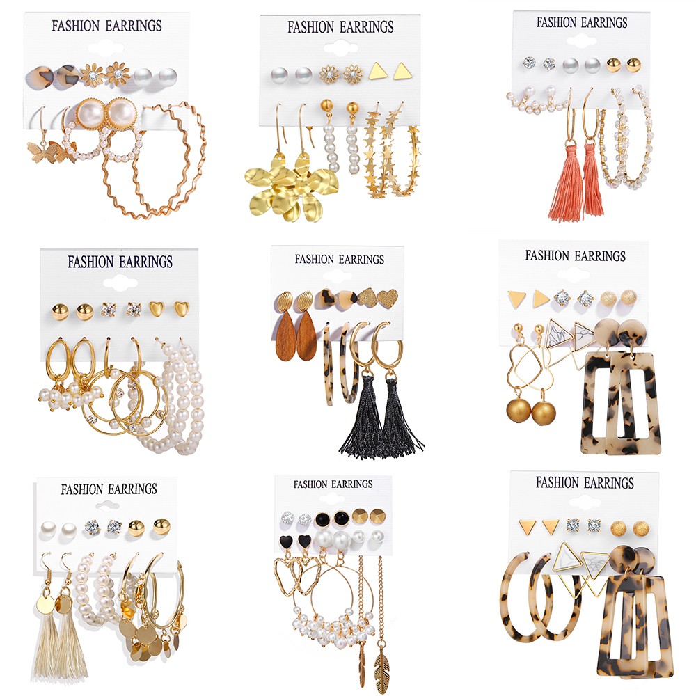 AY(CN) Ifyou 6 Pasang / Set Anting Tusuk Gantung Desain Lingkaran + Rumbai Hias Mutiara Gaya Bohemian Untuk Wanita