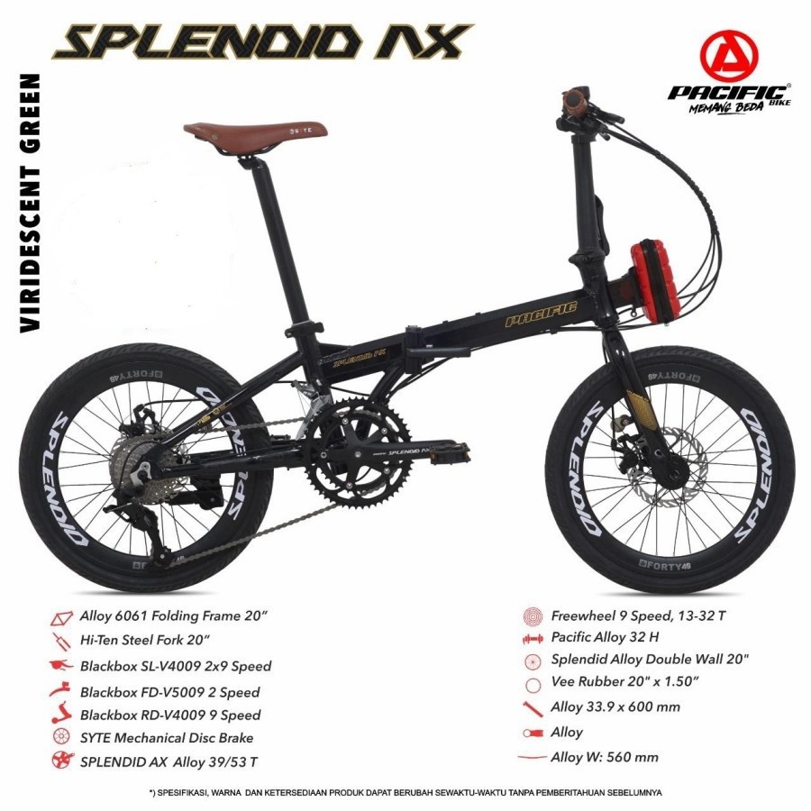 Sepeda Lipat PACIFIC SPLENDID AX 20 Inch 2x9 Speed Alloy 6061 Folding Garansi SNI-2