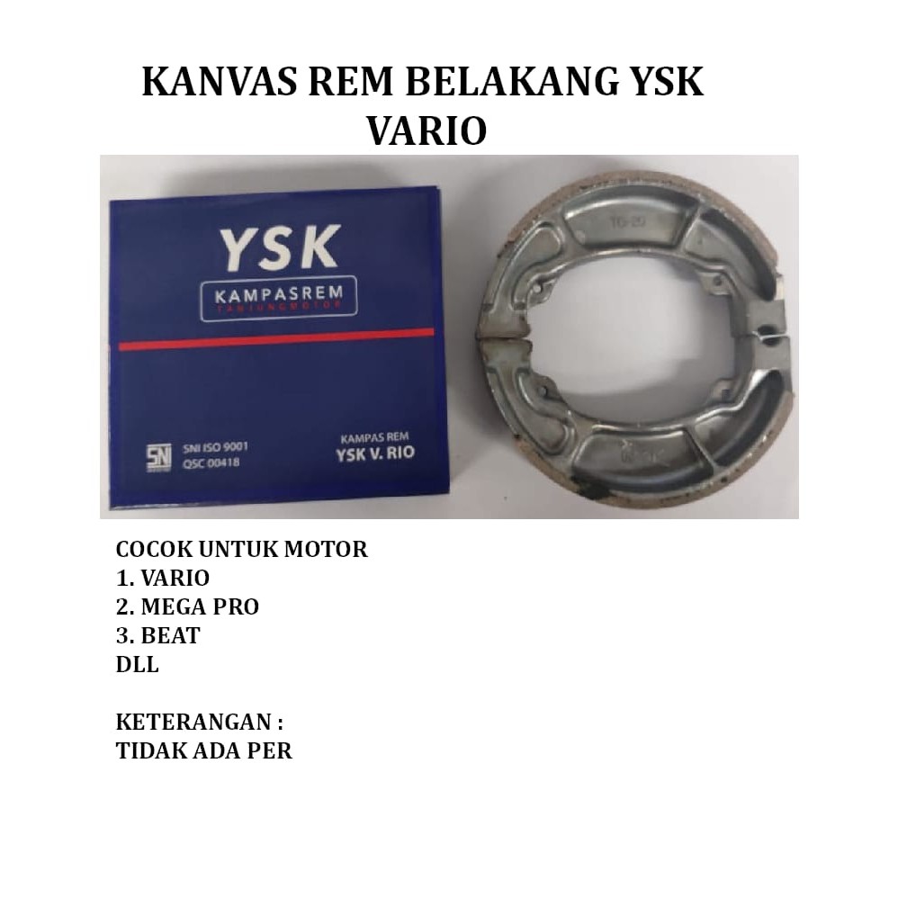 KANVAS / KAMPAS REM BELAKANG PIRODO TM YSK VARIO MEGAPRO Tanjung Motor ASLI ORI