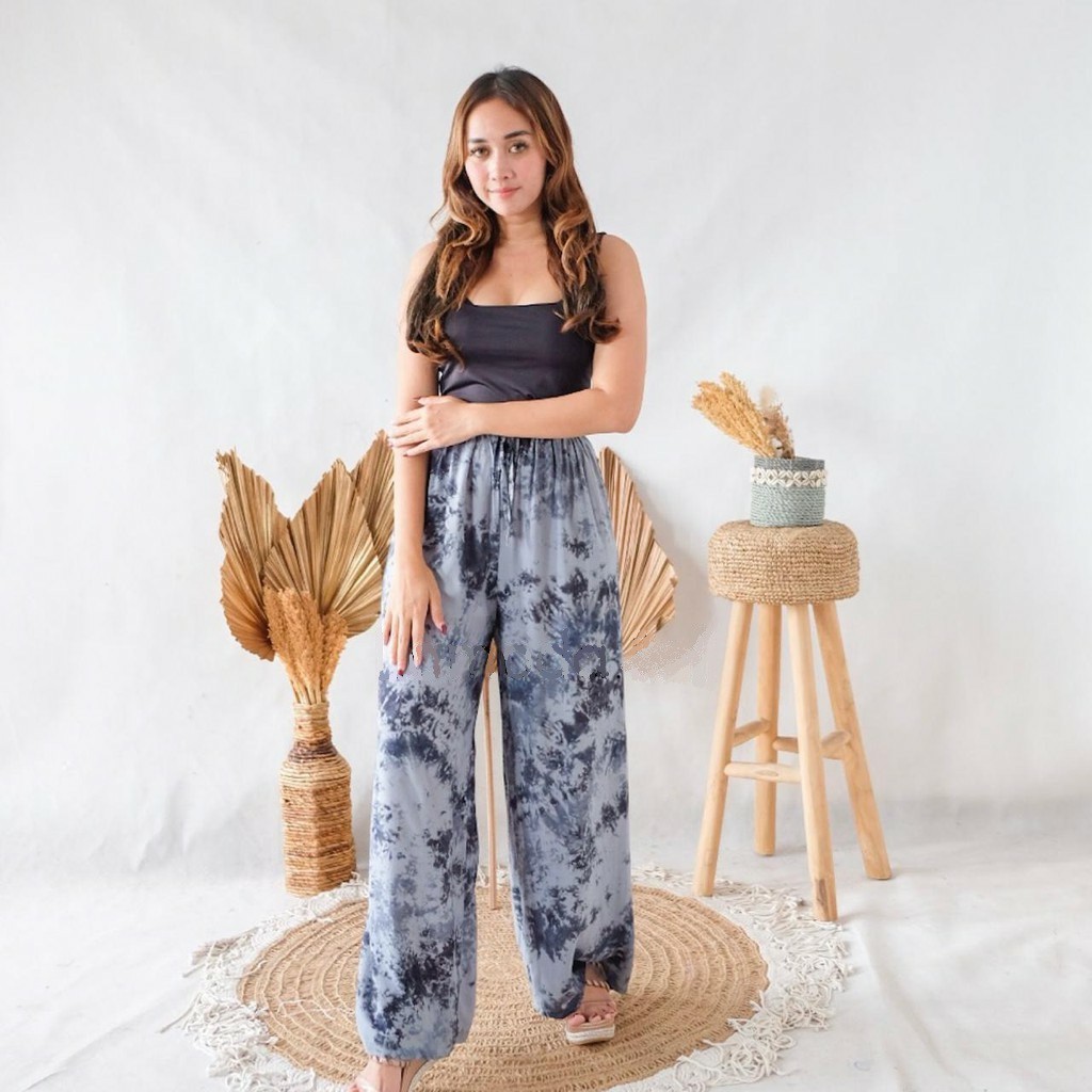 CELANA KULOT PANJANG TIE DYE BALI-ABU HITAM HIDRO