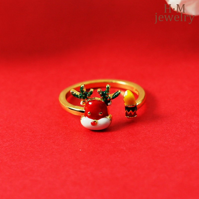 Cincin Model Terbuka Desain Rusa Natal Bahan S925 Silver