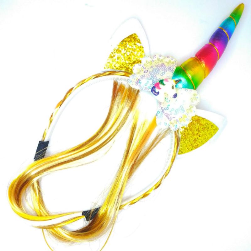 Bando Unicorn poni rambut kepang Aksesoris rambut Anak Perempuan Bando Korea Unicorn Kepang Rainbow