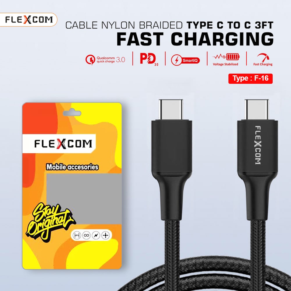 KABEL USB FLECO F-16 C To USB-C PD Fast Charging 5A and Data Transfer