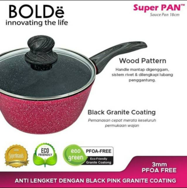 SUPER PAN BOLDe Granite Series - Sauce PAN 18 Cm + Glass Lid - SUPERPAN