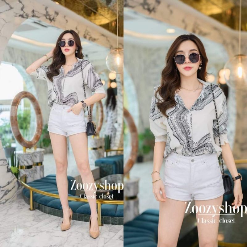 KEMEJA ZOOZY WAVY LINES FASHION WANITA IMPORT BANGKOK CODE 50