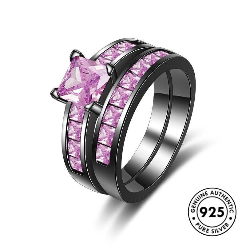 Set Cincin Berlian Lapis Ganda Bahan S925 Silver Untuk Wanita