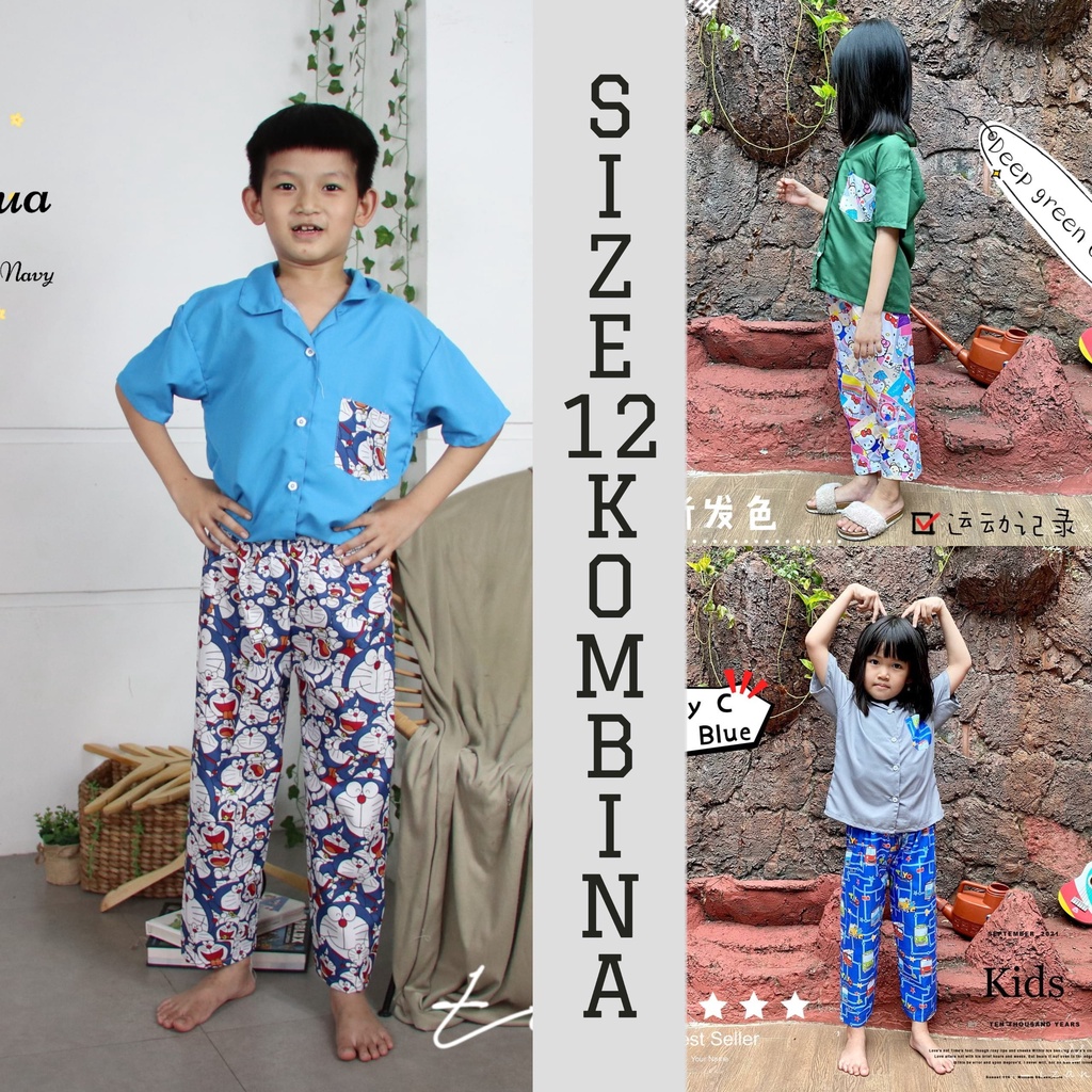 IZANY Piyama Anak size 12 / CP Anak kombinasi Saten apple