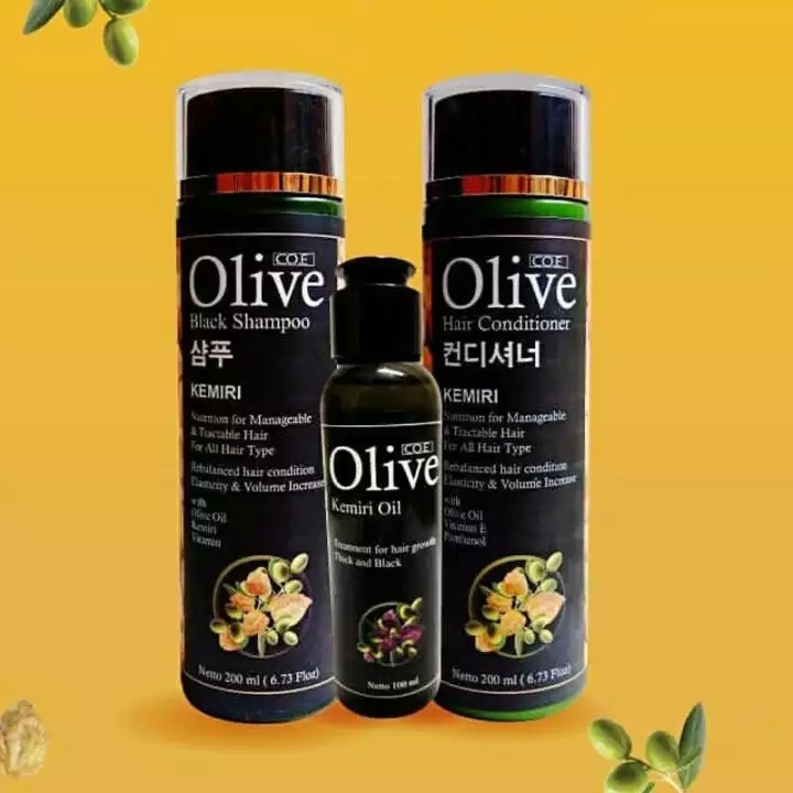 [COD] 3in1 Paket Pemanjang dan Penghitam Rambut  dalam 7 Hari Shampo+Kondi+Minyak | SYB Olive Kemiri