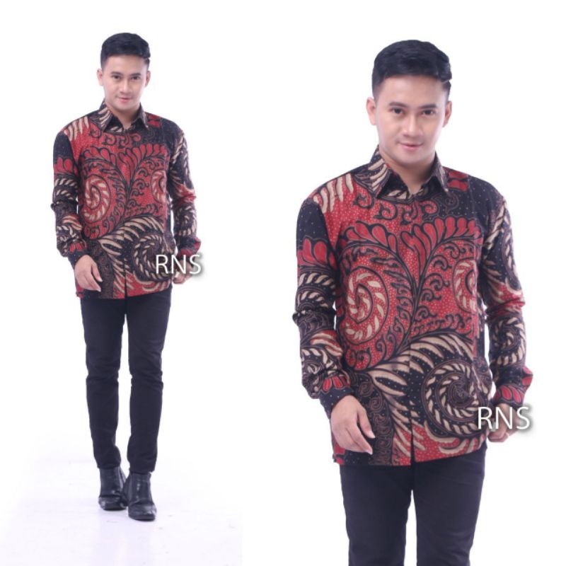 Batik couple keluarga modern terbaru set couple batik keluarga gamis jumbo Puser merah-KEMEJA DEWASA