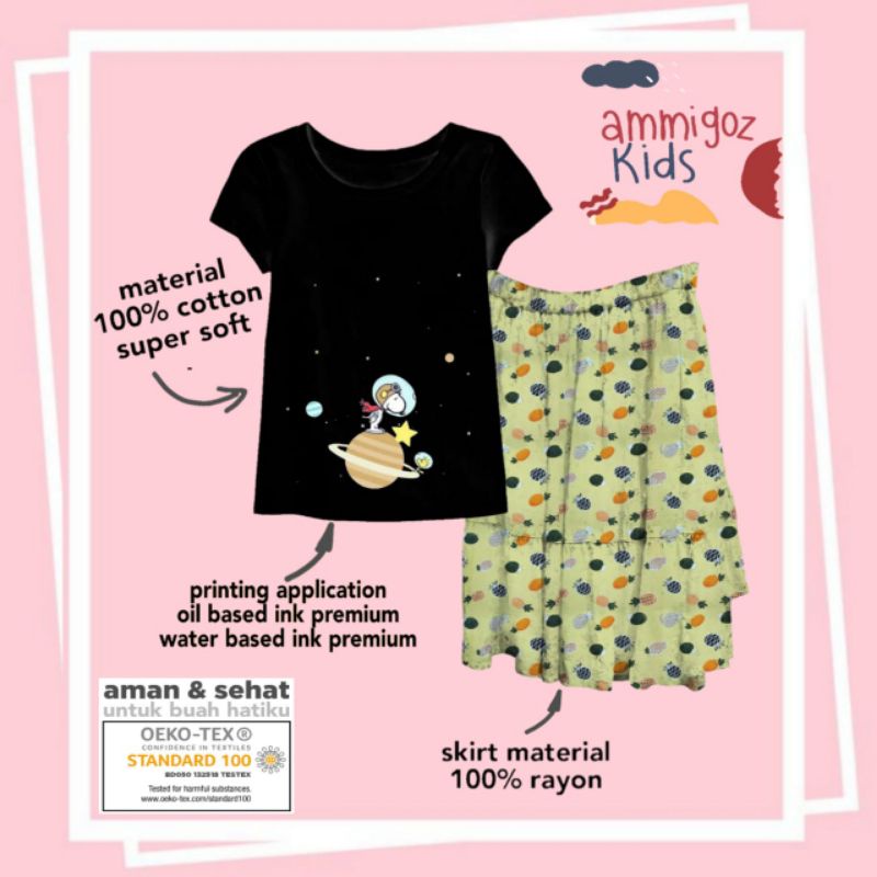 Ammigoz kids Girls Snoopy T-shirt and Skirt Set / Setelan Anak Perempuan Tshirt dan Rok Snoopy (4-14Y)-8