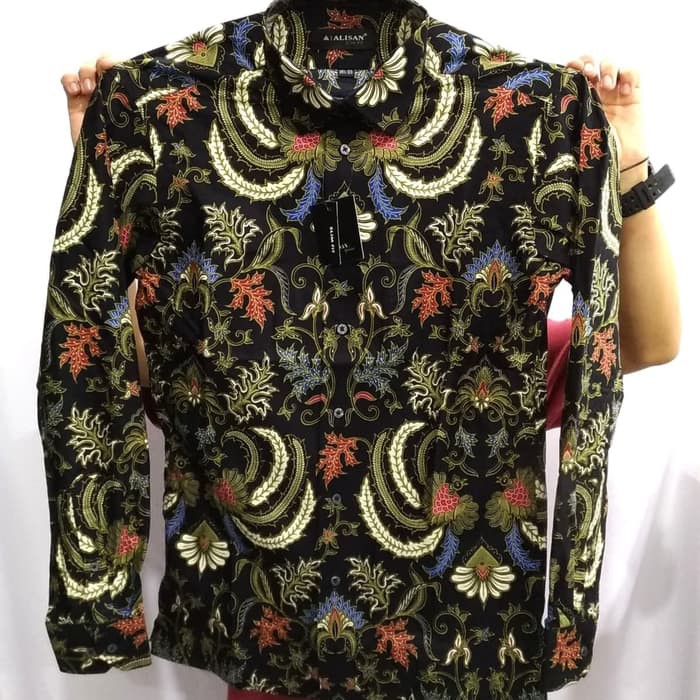 kemeja Batik alisan panjang Slim fit - Biru- L