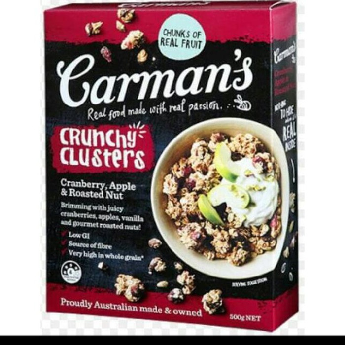 

Cluster Carman's Sereal Crunchy dengan Buah Kranberi, Apel, dan Kacang