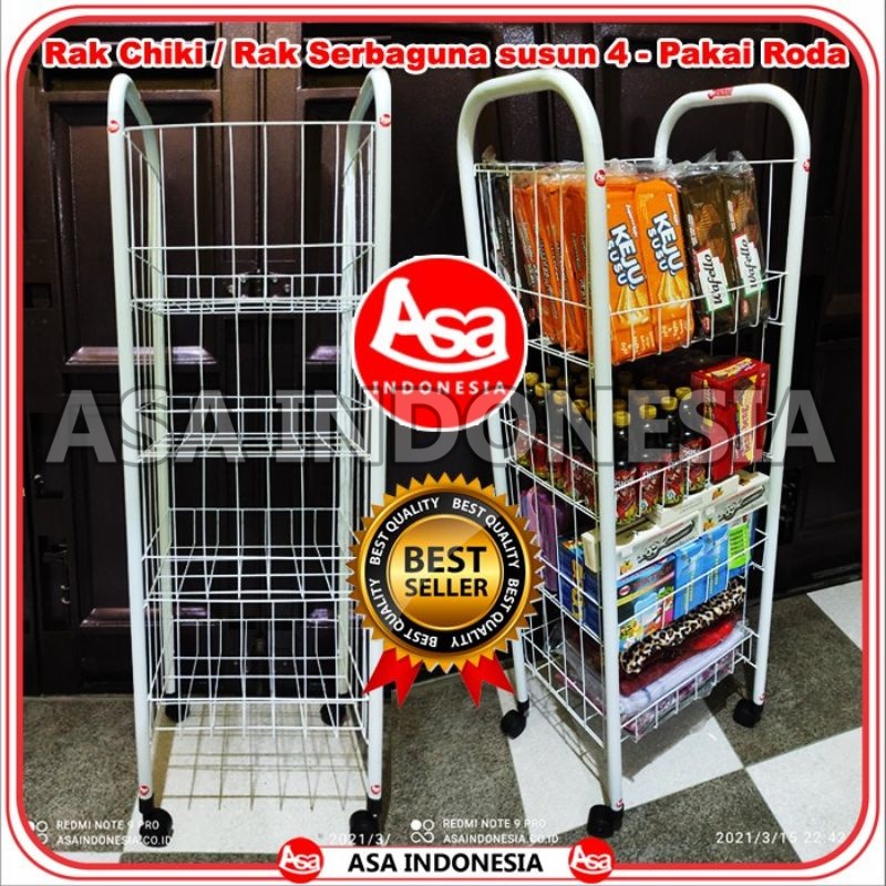 Rak chiki, ciki, serbaguna susun 4 pakai roda