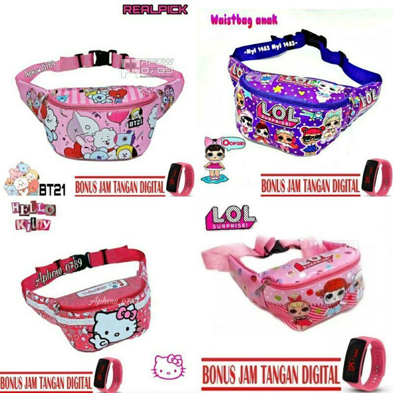 TERMURAH WAISTBAG BONUS JAM ANAK TAS SLEMPANG MICKEY MOUSE TERBARU