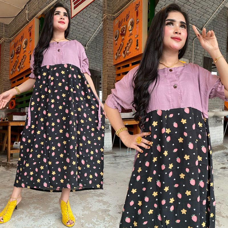 Daster Centini Dress Anabelle Lengan Kerut Busui