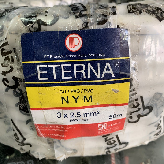 Kabel Listrik Asli Tembaga NYM ETERNA 3 x 2.5 mm 3 x 2,5 mm 3x2.5 3x2,5 50m 50meter 50 Meter Kuninga