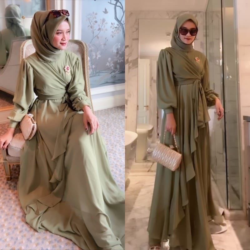 Meyhira Dress Ceruty Babydoll Full Puring LD 110 cm PJ 137 cm / Gamis Kondangan / Dress Pesta / Baju Muslim Wanita Terbaru 2022 / Gamis Wanita