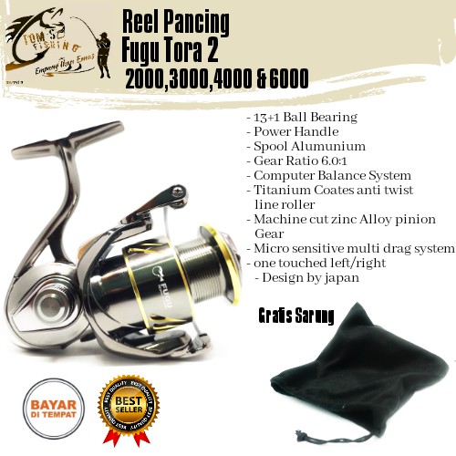 Reel Pancing Fugu Tora II 2 1000 - 6000 (13+1Bearing) Power Handle Murah - Engkus Fishing