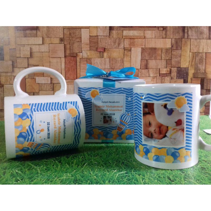 PROMO.Cetak mug souvenir aqiqah anak perempuan atau laki laki unik, cantik dan lucu