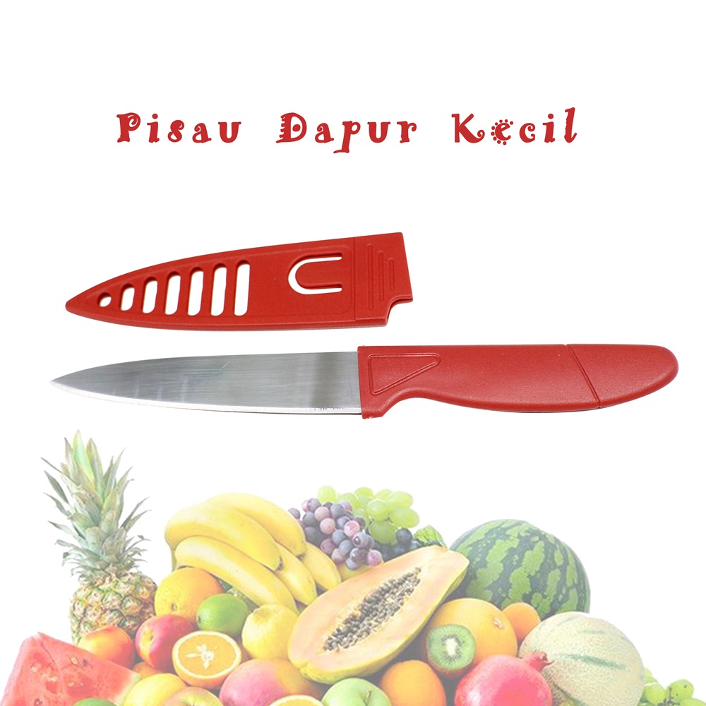 Pisau Dapur buah Kecil Merah dengan Sarung Pelindung 1 pcs