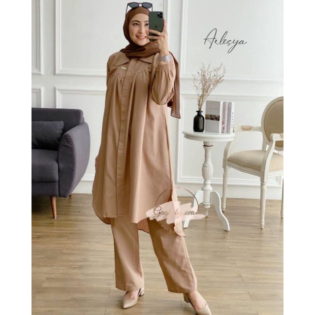 SET TUNIK ARLESYA / SETCEL LINEN PIURE/ STELAN CELANA TERLARIS