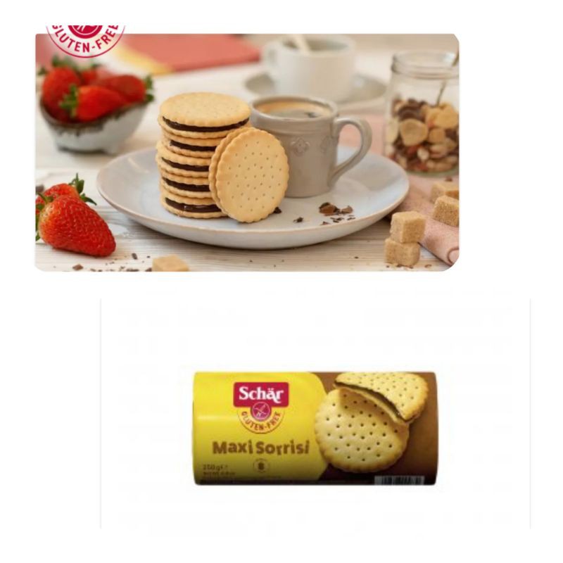 

Schar Maxi Sorrisi Gluten free sandwich cookies with cocoa cream filling 250gr/Biscuit Import