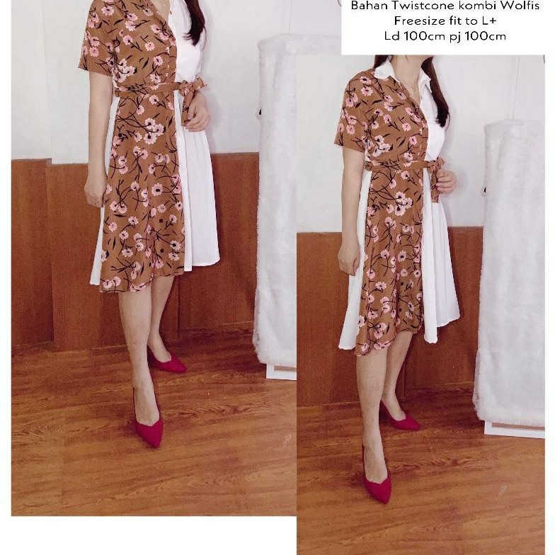 Dress Combi Flower / Baju Dress Pesta Natal Tahun Baru Wanita Dewasa Murah Kekinian Terbaru 2021
