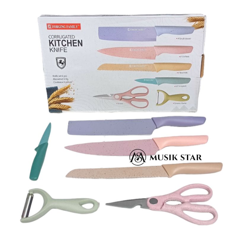 Pisau Set Kitchen Knife 6 in 1 Colorful Pisau Jerami Super Tajam