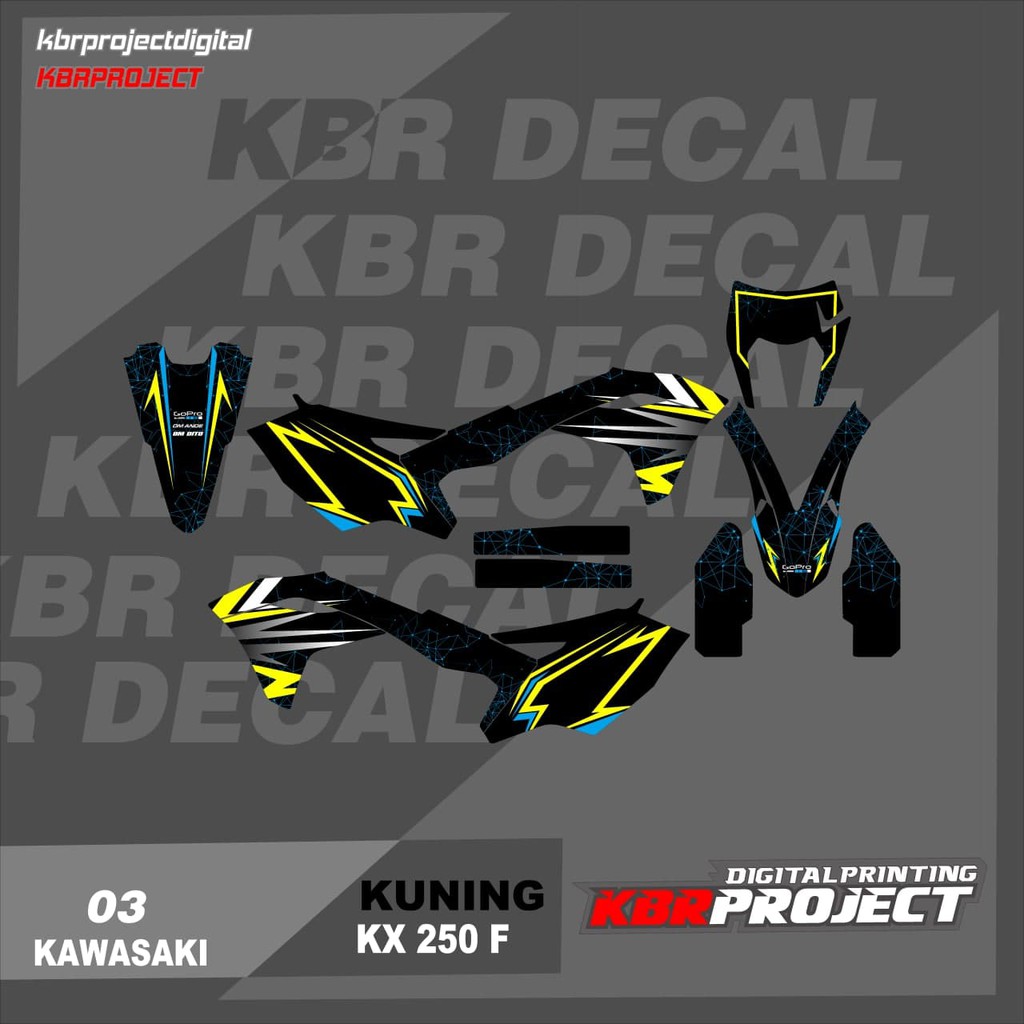 DECAL KX 250 F STICKER VARIASI MOTIF GRAFIS DECAL MOTOR KAWASAKI KX 250 F 03 CUSTOM BEBAS BISA