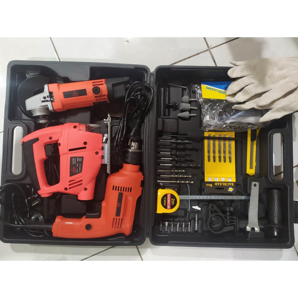 NEW  YUKIDO/PORTMAN 1 SET KOPER BOR LISTRIK/ IMPACT DRILL, MESIN GERENDA TANGAN DAN JIGSAW BY JLD