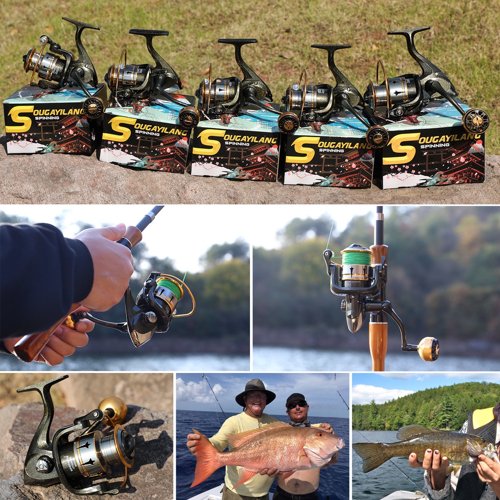 Sougayilang Spinning Fishing Reel Max Drag 12LB 5.2: 1 Gear Ratio Metal Spool Untuk Memancing Air Tawar Memancing di Luar Ruangan