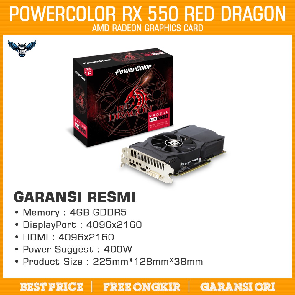 POWERCOLOR RX 550 RED DRAGON 4GB DDR5 VGA CARD RADEON