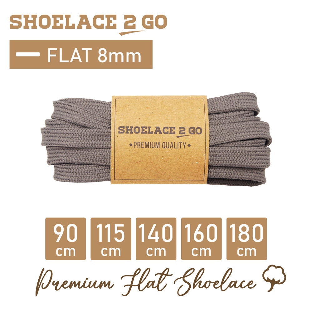 SHOELACE 2 GO PREMIUM TALI SEPATU GEPENG PIPIH FLAT - SF8 - E1 - GREY - 8MM