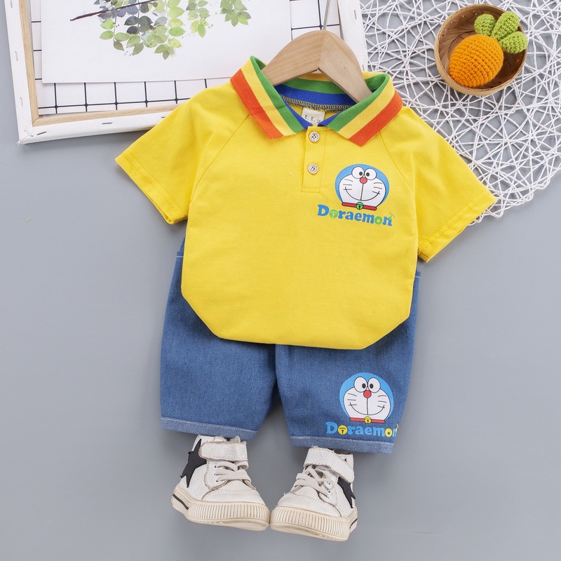 babyfit a- POLO MON baju setelan anak cowok model kerah kemeja dengan celana pendek katun import