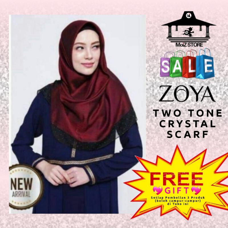 Zoya Kerudung Segi Empat Polos Two Tone Crystal Scraf / Jilbab Segiempat / Hijab Segi 4 Terbaru Ori