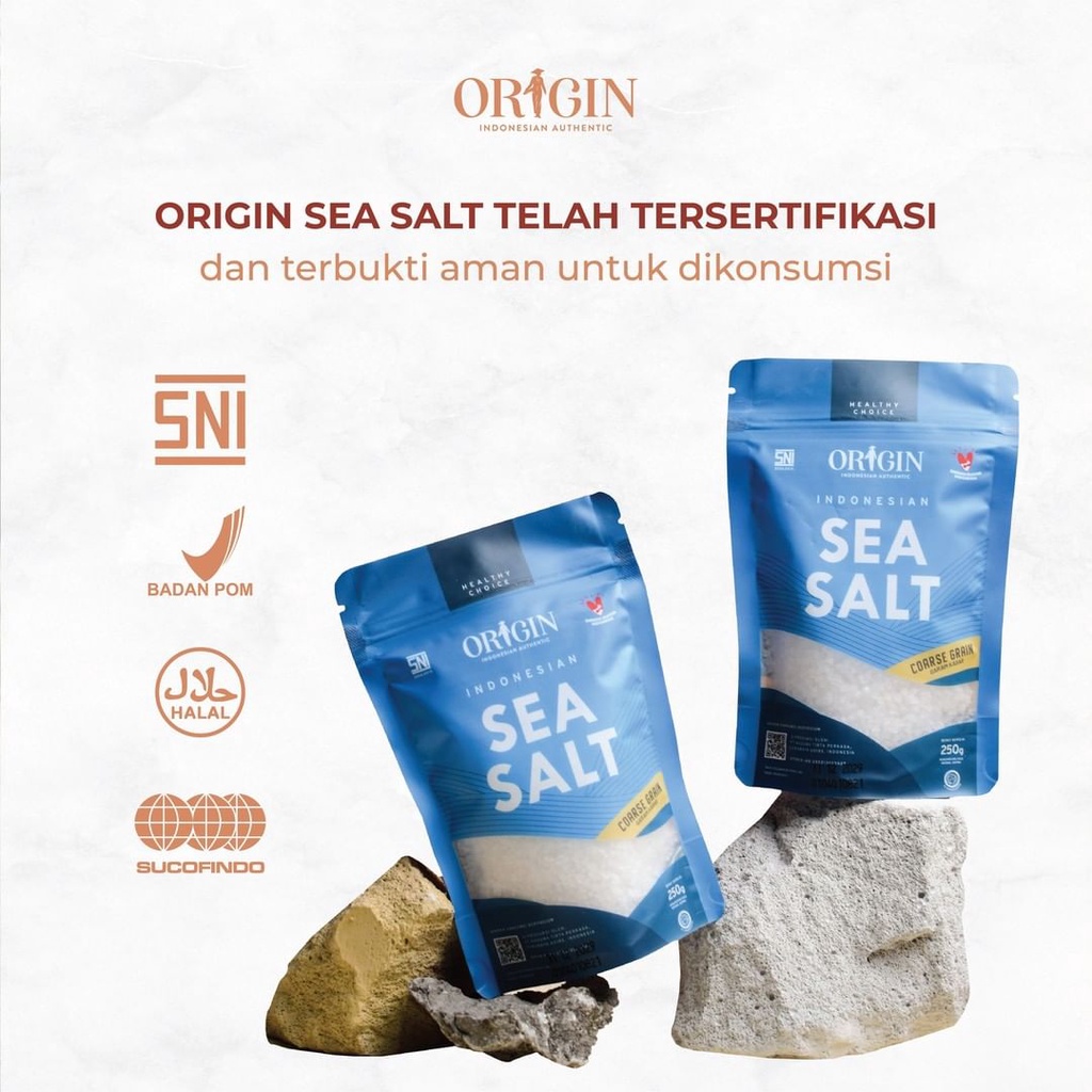 ORIGIN SEA SALT 250GR FINE GRAIN COARSE | GARAM LAUT HALUS KASAR ASLI