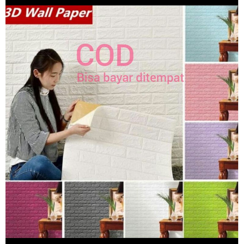 wallpaper 3D motif Batu Bata Berwarna