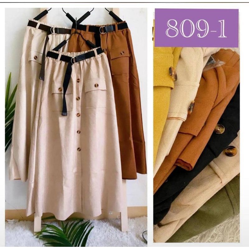 ALEEYA (High Waist Skirt) Rok Cargo Suede Kantong Depan / Pocket Maxi Skirt Suede (Belca Pocket Suede) (2107)