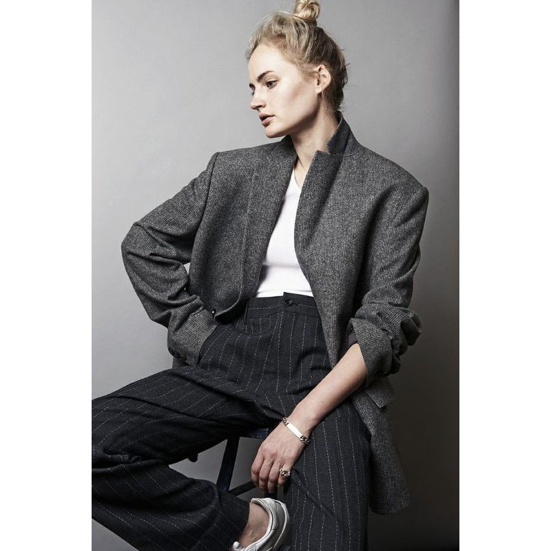 Eileen Fisher- Broken Stripe Wool Flanel Pants