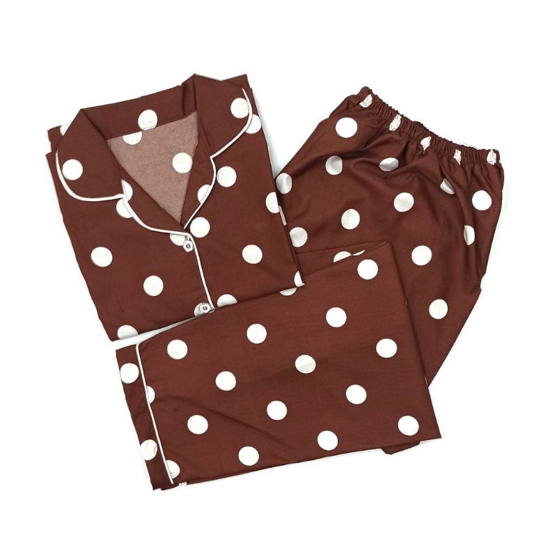 Baju Tidur Wanita / Piyama Wanita Tie Dye Set Motif Kekinian-Polkadot Brown