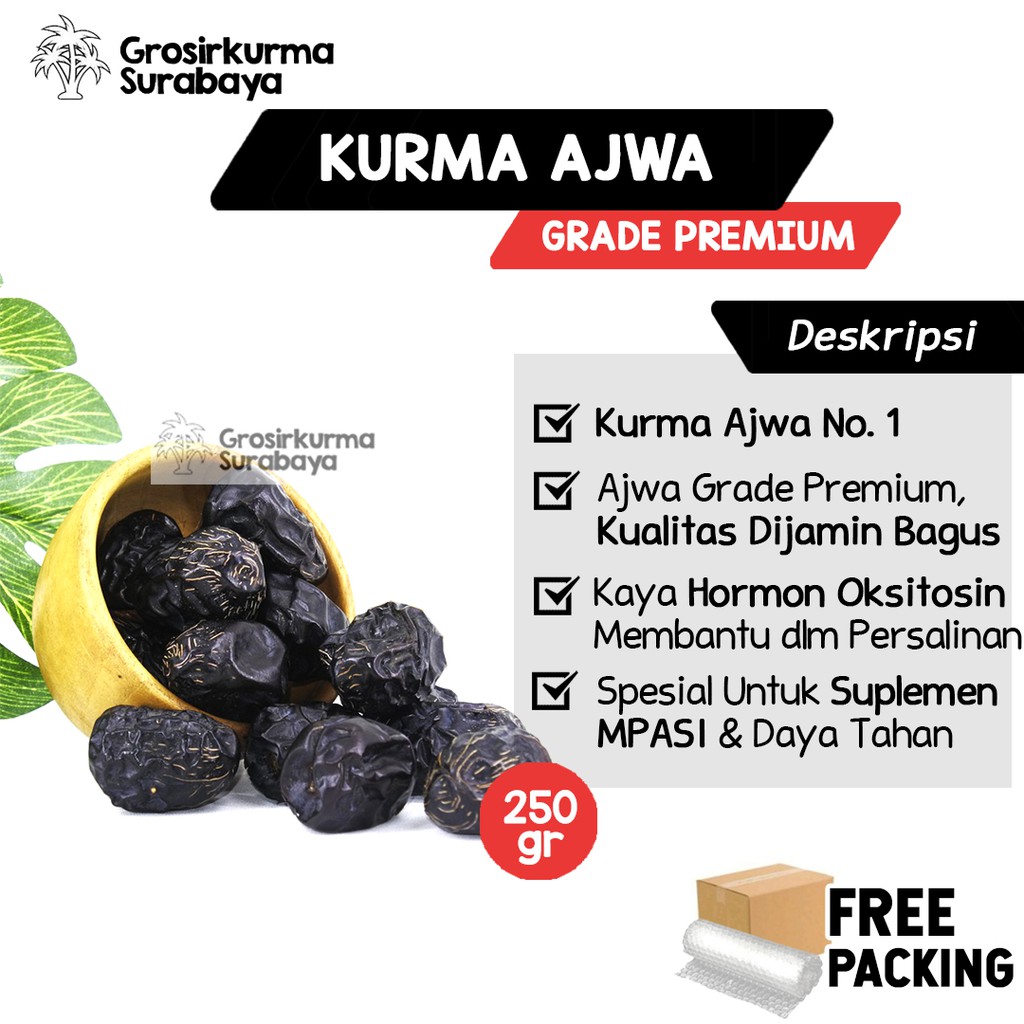 Kurma Nabi Ajwa Madinah 250gr MPASI Premium Manis Berkhasiat Untuk Kesehatan Sukari Oleh Haji Umroh