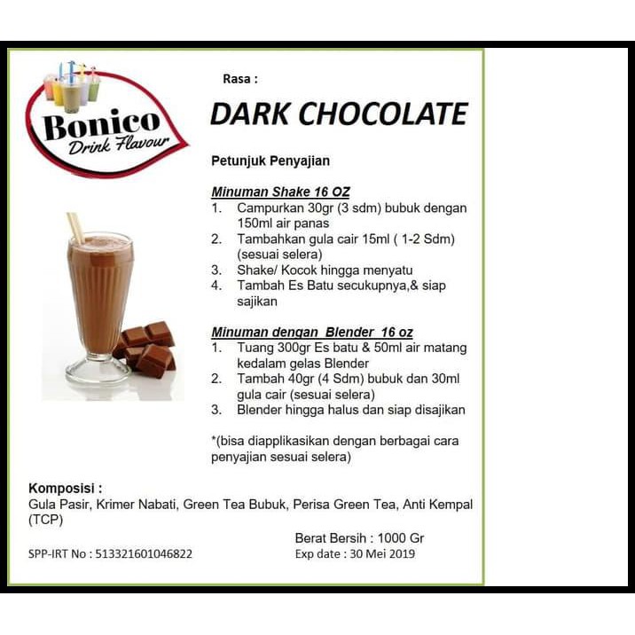 

Z2LE BONICO DARK CHOCOLATE DRINK POWDER 1KG BUBUK MINUMAN MILK ICE COKLAT 2EVR