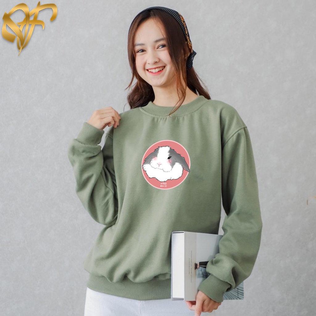 Sweater Rabbit Sakura Aesthetic Pria &amp; Wanita | Sweater Korea Style Fleece Cotton | Dhea Fashion