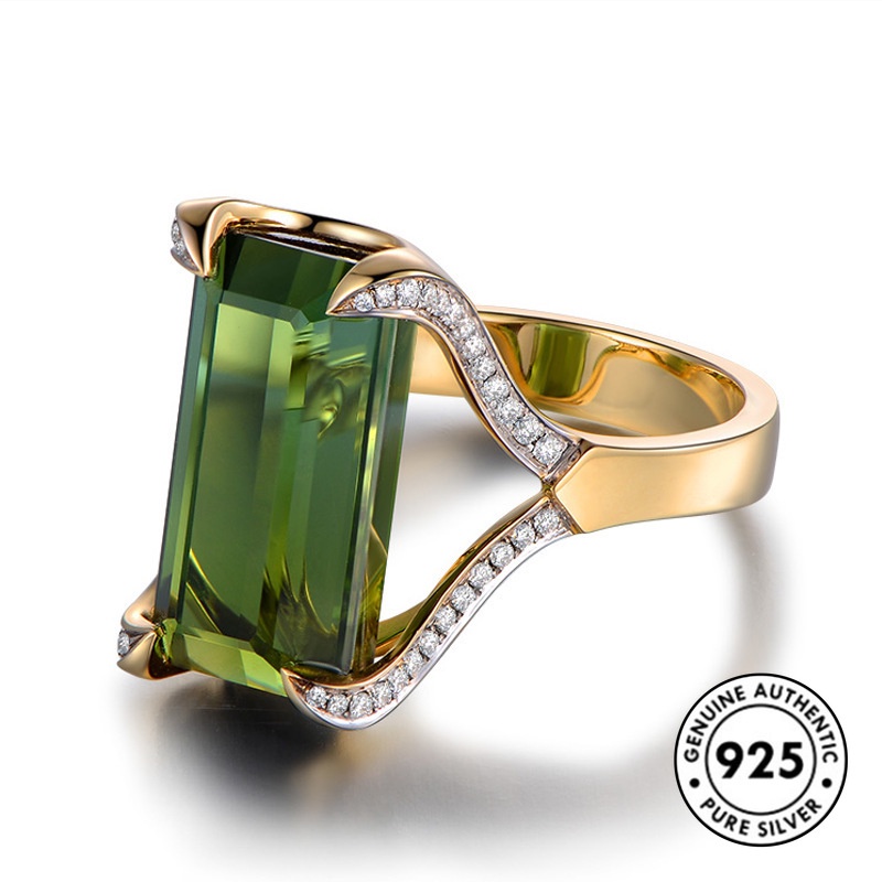Cincin Lapis Silver 925 Dengan Batu Permata Hijau Untuk Wanita
