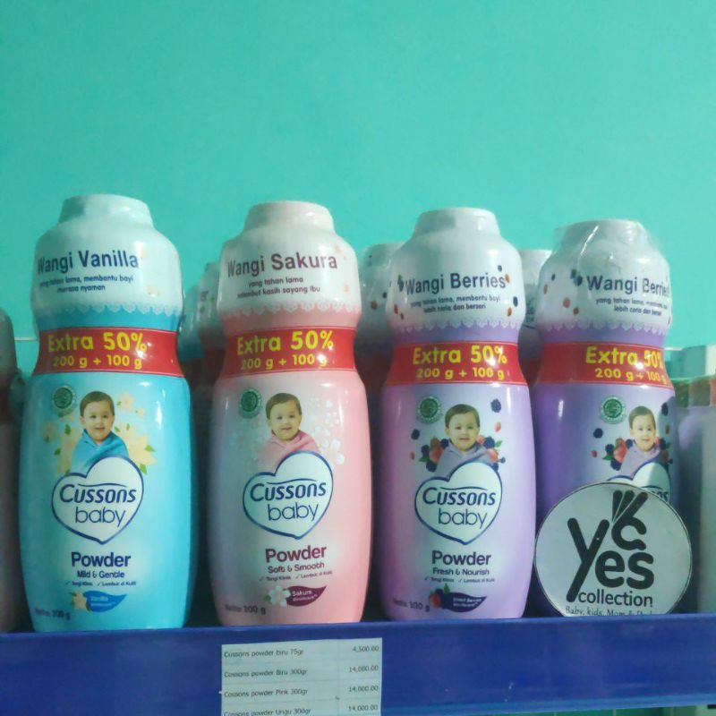 Cussons baby powder 300g = 200g + 100g extra soft fresh pink biru ungu kuning bedak serbuk tabur bayi