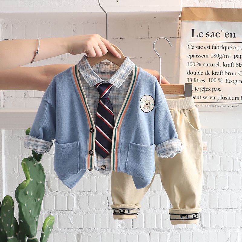 setelan 4 pcs kardigan kemeja dasi celana panjang baju kemeja jaket outer cowok import anak laki lak
