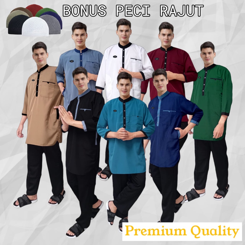 AL-BUKHORI/baju koko pria terlaris termurah bonus peci rajut/bahan adem/baju koko muslim modern