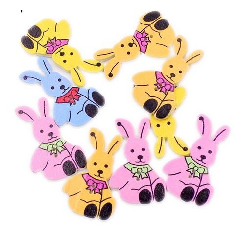 Kancing Kayu Dua Lubang - Sitting Rabbit With a Bow Style ( 10pcs)