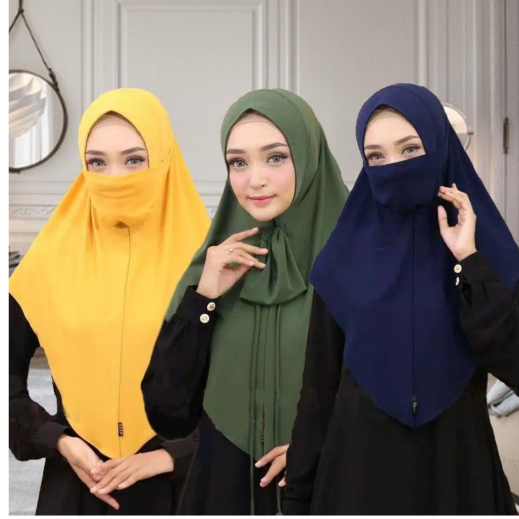 Hijab jilbab Kerudung Khimar Instan Jersey POPPY NIQOB 3 in 1